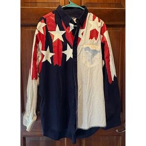 Vintage BP Wrangler Mens XL Long Tail American Flag Stars Stripes Western Shirt